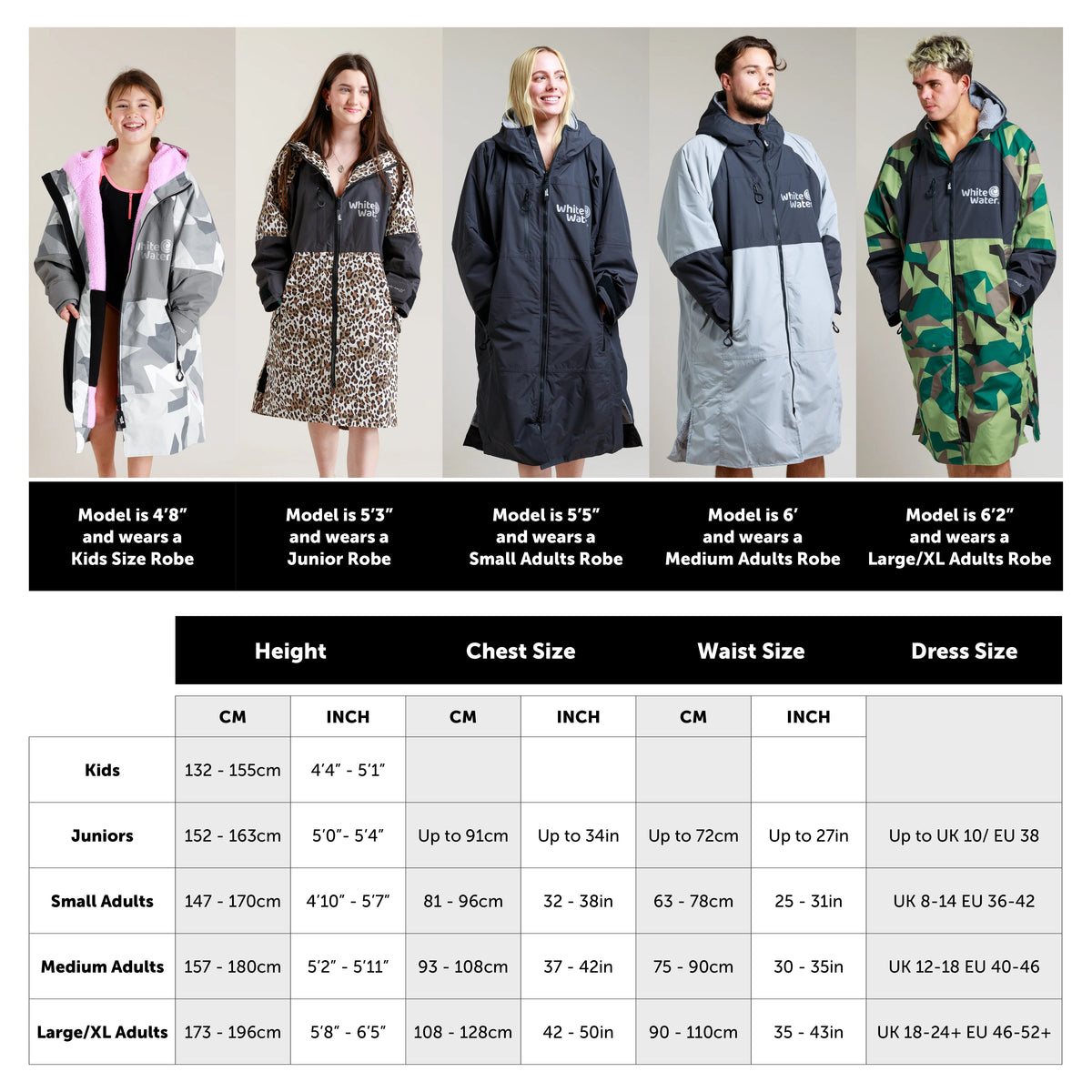 White Water Adults Hard Shell Robe - Black